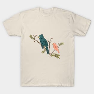 Blue and Salmon Birds perched on a budding tree in Spring T-Shirt